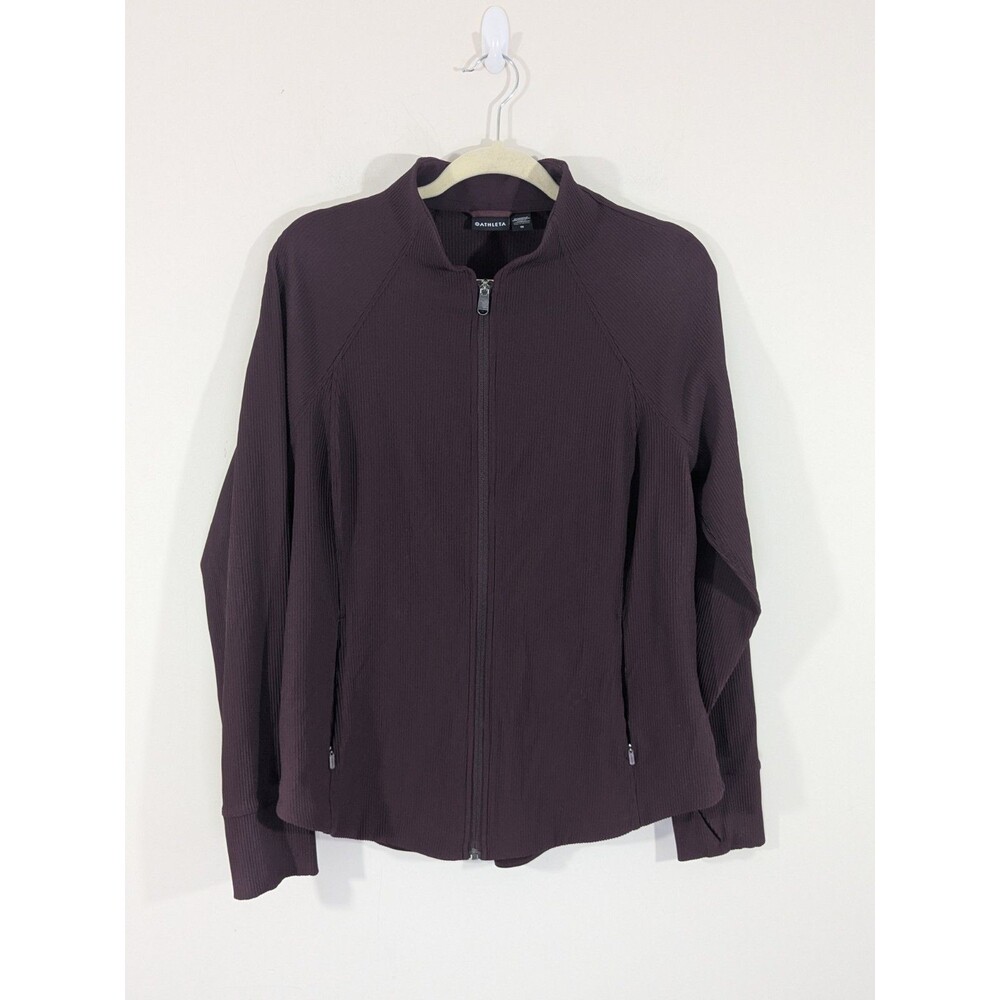Athleta Salutation Ribbed Full Zip Jacket in Cabernet Plus Size 1X Thumbholes - Picture 2 of 10